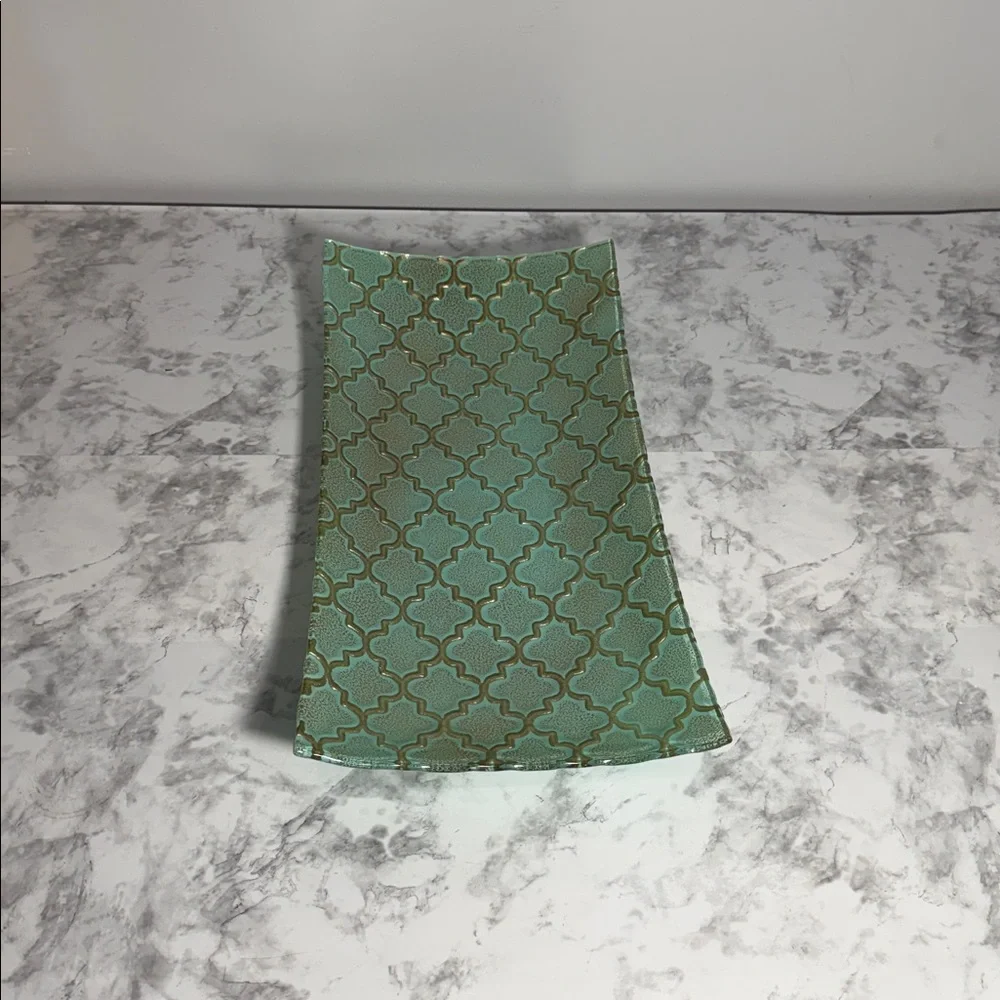 Elegant Teal Decorative Glass Tray